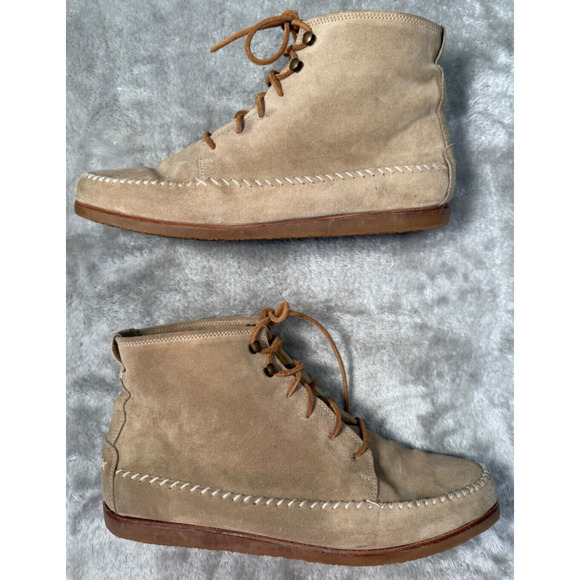 N.D.C. Made by Hand Tan Suede Lace Up Boots Shearling Lined Womens Size 9 EU 40 - Picture 3 of 9